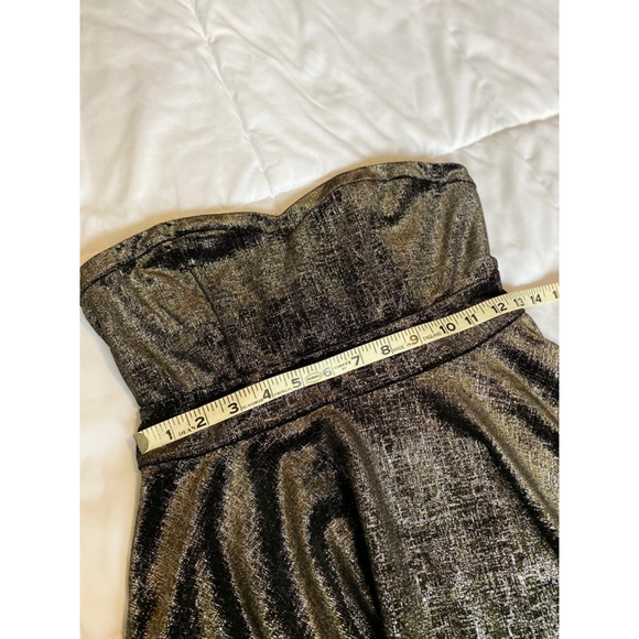 Free People Black and Gold Shattered Foil Velvet Strapless Mini Dress Small - Picture 4 of 6